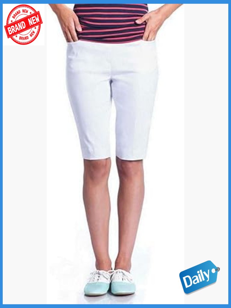Wide Band Pull-On Solid Walking Shorts Tummy Control Bermuda 12" Inseam